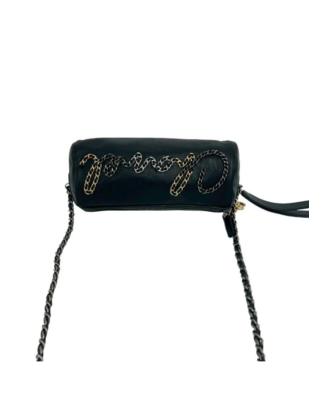 Chanel With Card Quilted Logo Chain Lambskin Leather Shoulder Bag Black